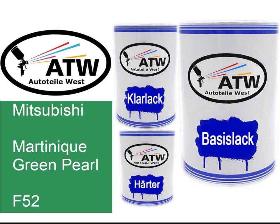 Mitsubishi, Martinique Green Pearl, F52: 500ml Lackdose + 500ml Klarlack + 250ml Härter - Set, von ATW Autoteile West.